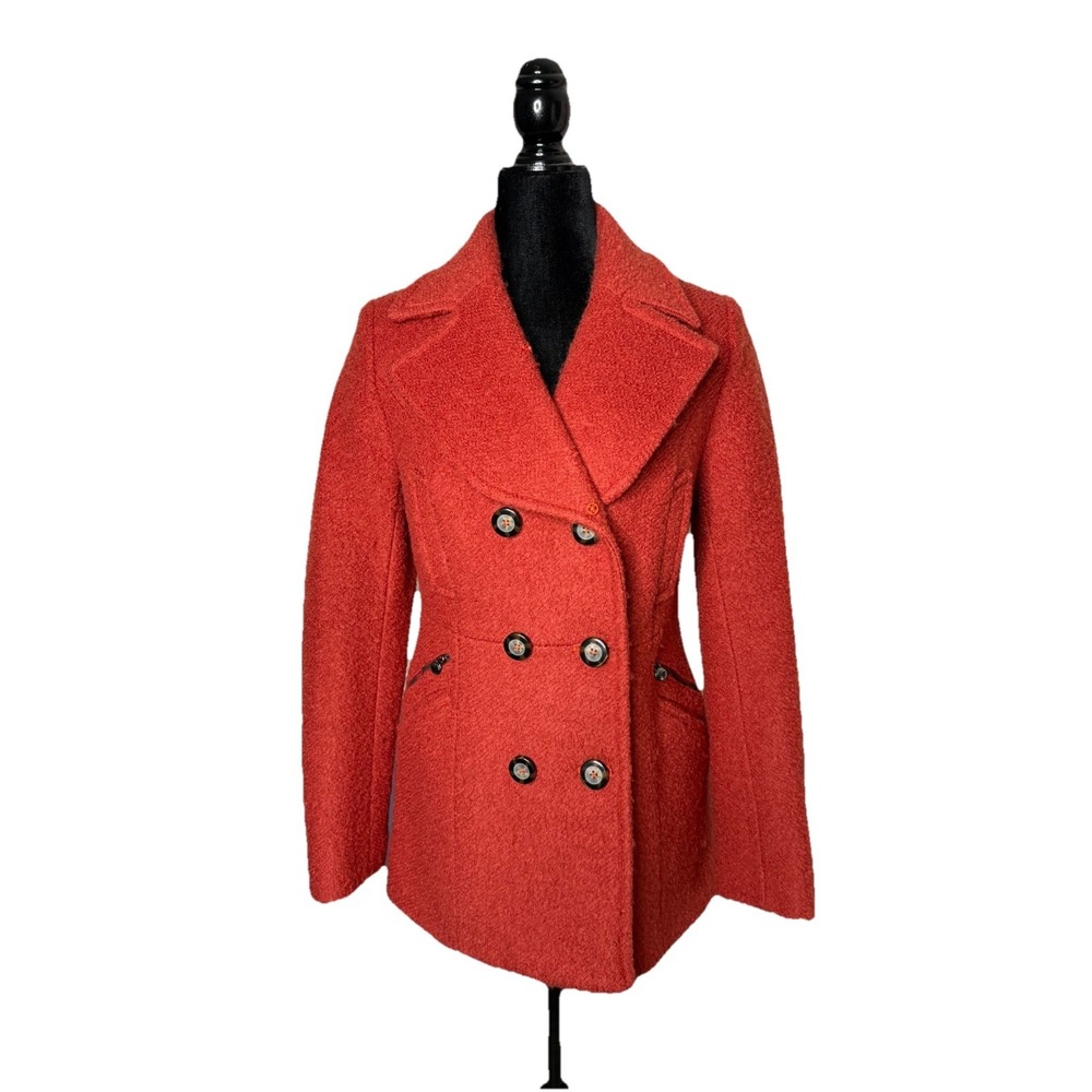 Laundry Shelli Segal‎ Red Bouclé Wool Blend Peacoat Women's Sz 4 Double Breasted